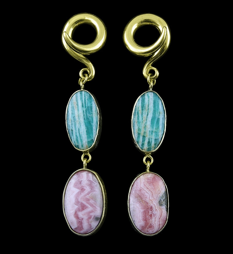 Amazonite X Rhodochrosite Stone Ear Weights