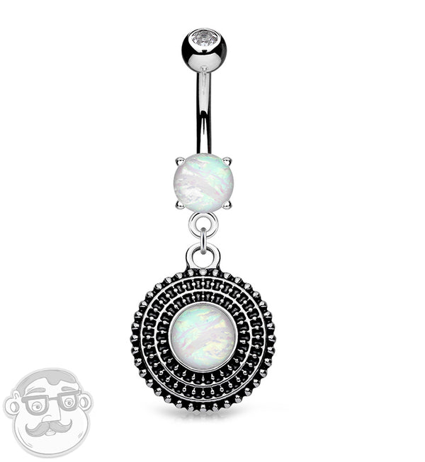 Opal Disk Belly Button Ring