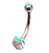 Double Opal Prong Set Stainless Steel Curved Barbell