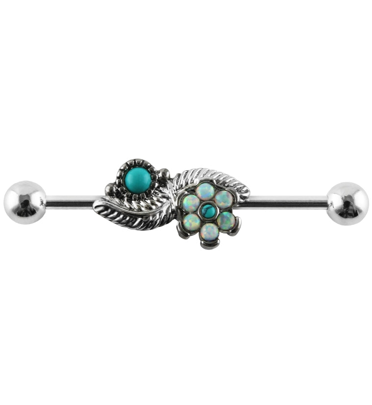 Opal Flower & Leaf Industrial Barbell