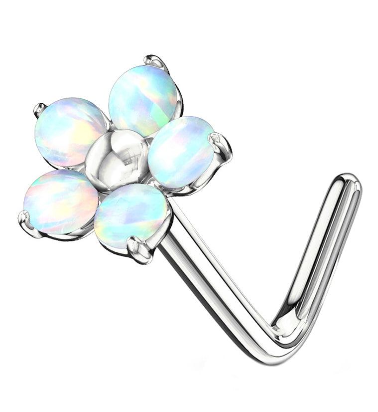 20G White Opalite Flower L Bend Nose Ring