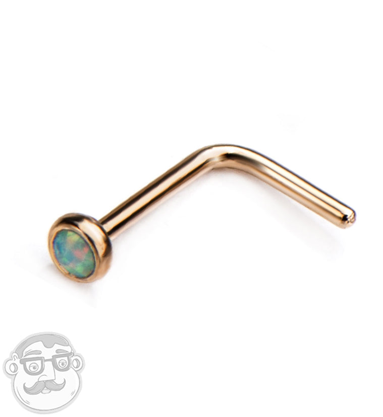 20G White Opalite Gold PVD Nose Ring L Bend