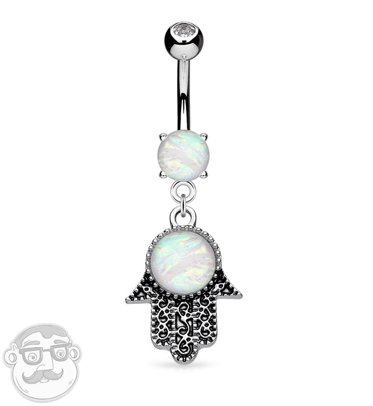 Opal Hamsa Hand Belly Button Ring