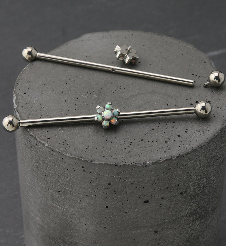 Opalite Flower Titanium Industrial Barbell