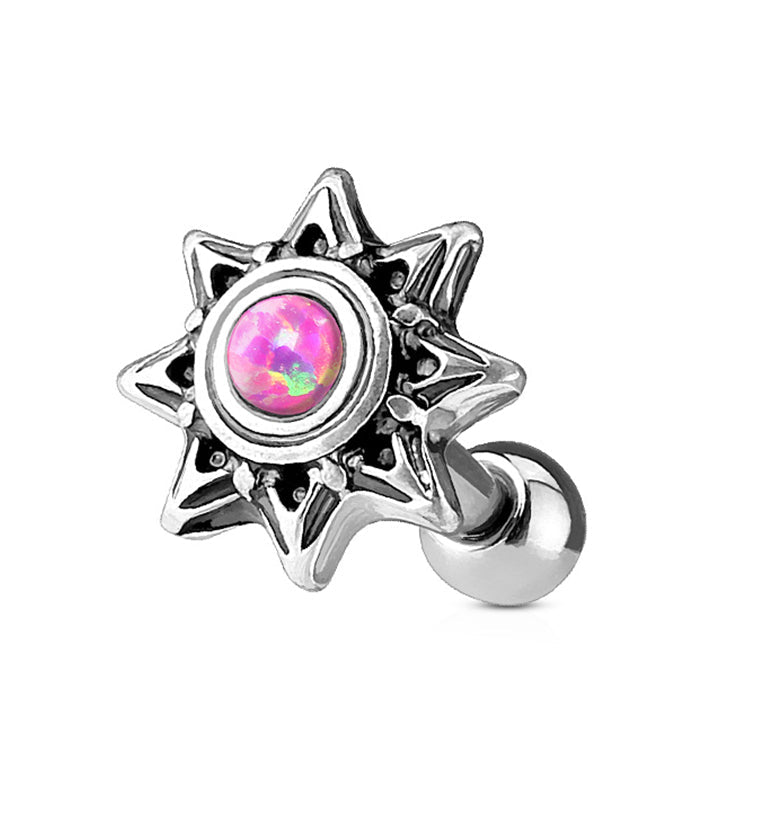 16G Tribal Blaze white Opal Cartilage / Tragus Barbell