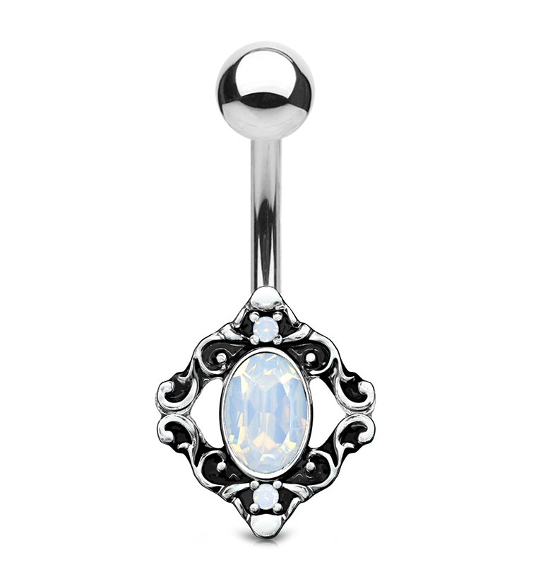 Oval Opalite Tracery Belly Button Ring