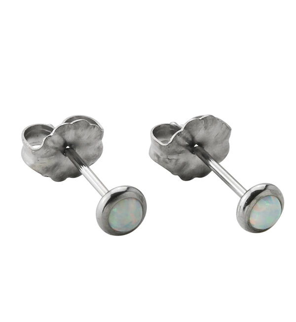 White Opalite Titanium Threadless Earrings