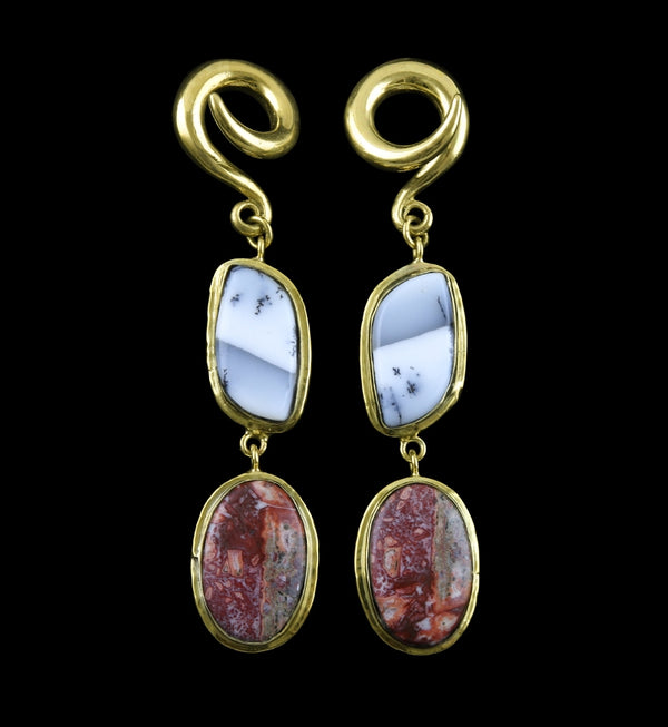 Dendrite Opal X Ocean Jasper Stone Brass Ear Weights