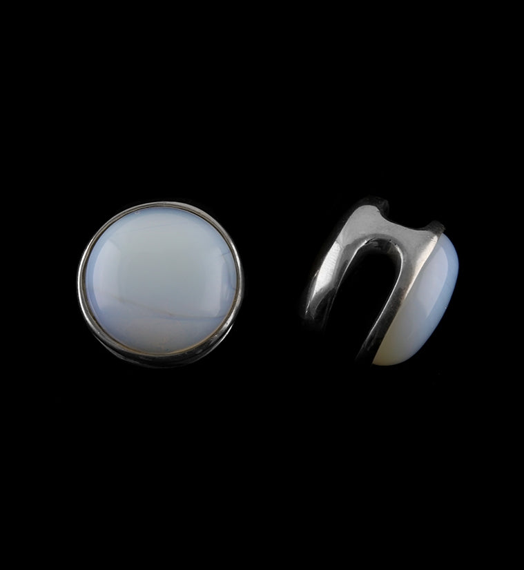 Opalite Glass Disk White Brass Ear Weights