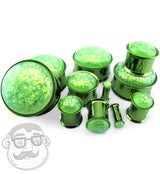 Green Opalite Flash Steel Plugs