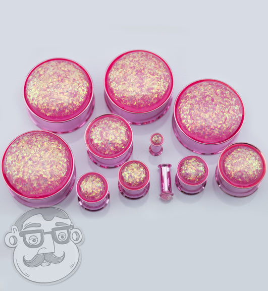Pink Opalite Flash Steel Plugs