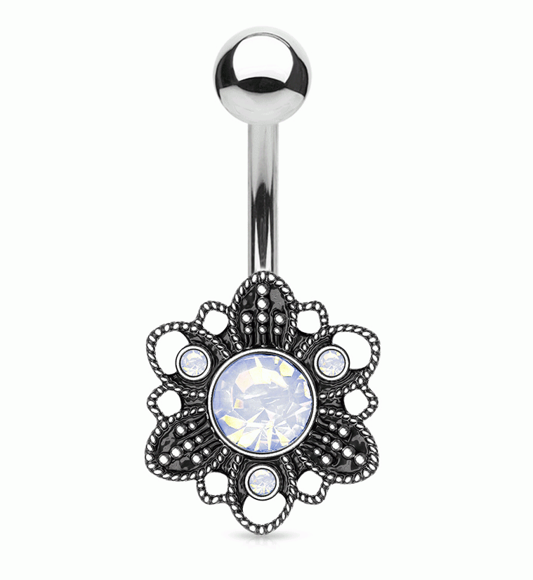 Opalite Flower Belly Button Ring