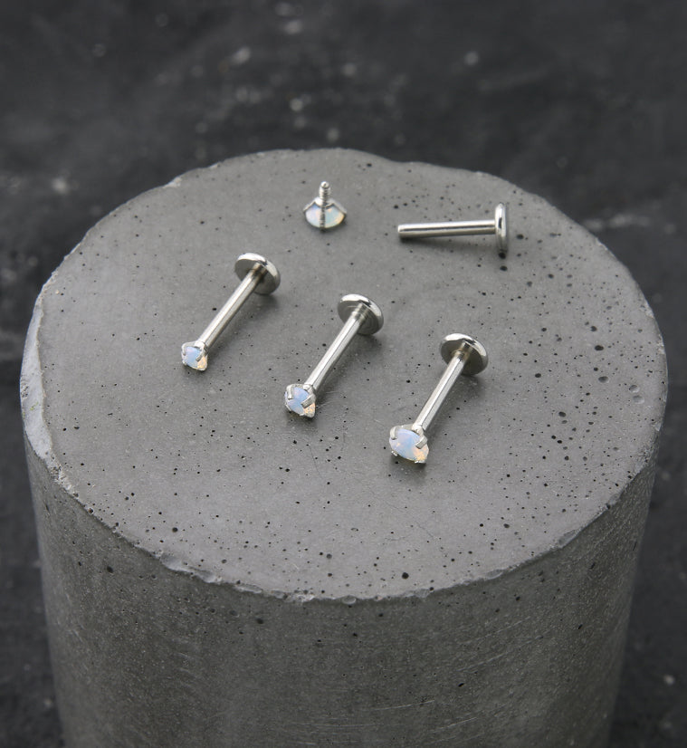 Opalite Glass CZ Stainless Steel Internally Threaded Labret