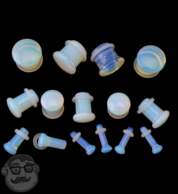 Opalite Glass Plugs - Single Flare with Grooves