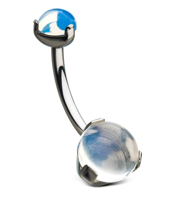Double Opalite Glass Cabochon Titanium Belly Button Ring