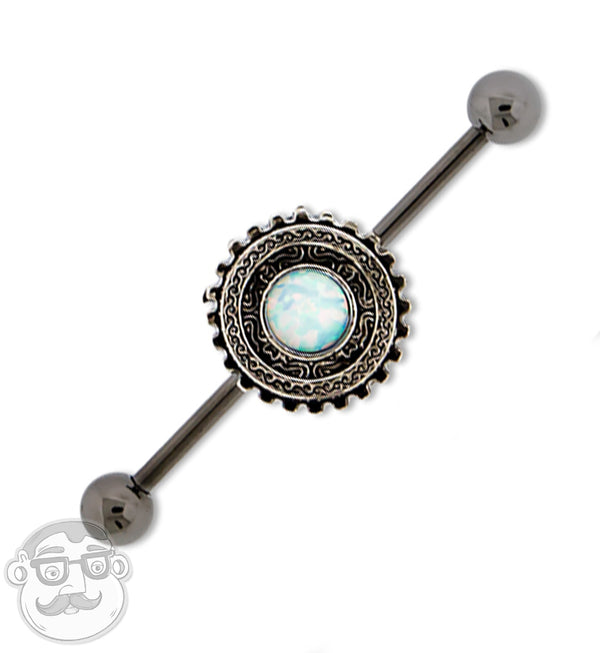 White Opalite Tribal Plate Industrial Barbell