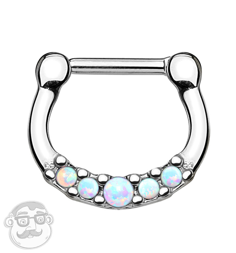 16G White Opalite Line Stainless Steel Septum Clicker