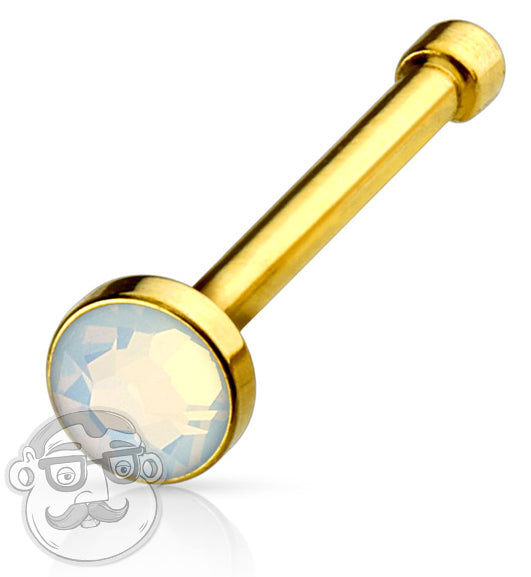 20G Opalite Flat Top Ip Gold Steel Nose Stud