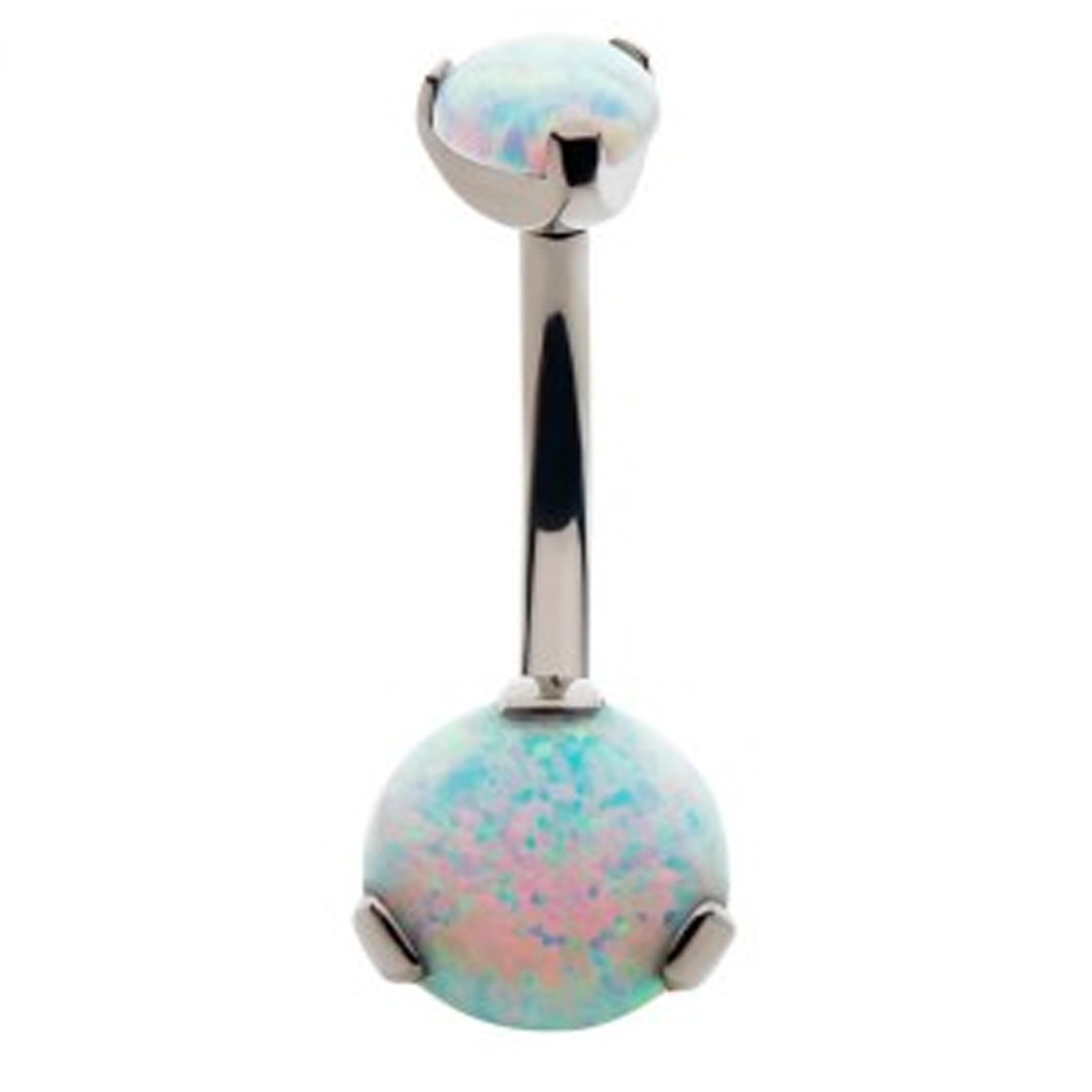 Double White Opalite Titanium Threadless Belly Button Ring