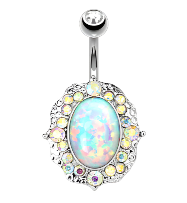 14G Opalite CZ Stainless Steel Belly Button Ring