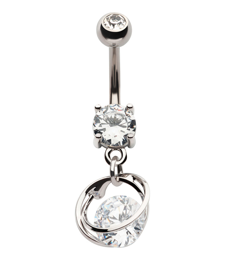 Orbit CZ Dangle Stainless Steel Belly Button Ring