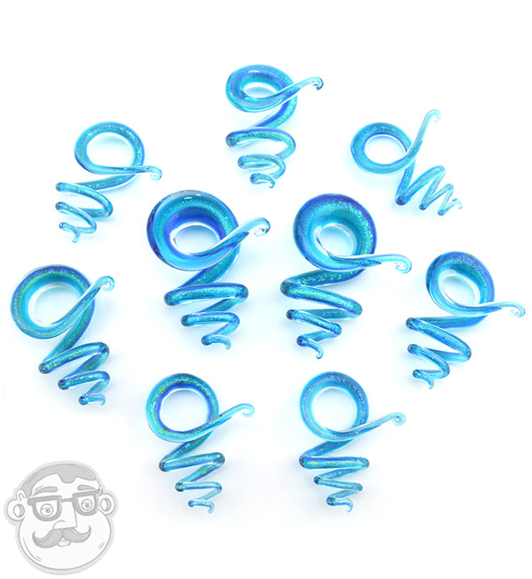 Orbital Blue Dichroic Glass Spirals