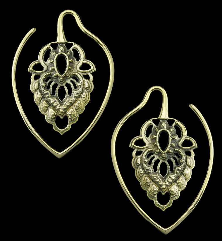 Ornate Teardrop Brass Ear Weights