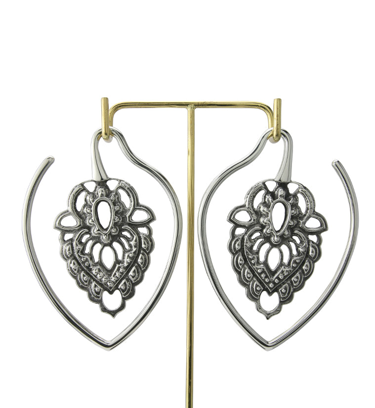 Ornate Teardrop White Brass Ear Weights