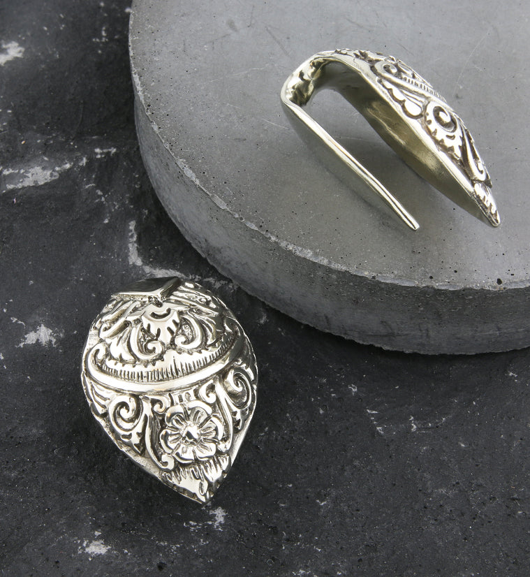 Ornate White Brass Ear Weights