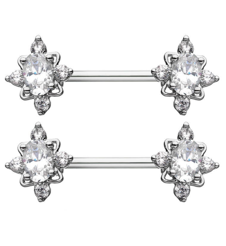 14G Ova Gem Nipple Ring Barbell