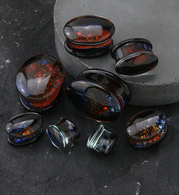Oval Campfire Dichroic Glass Double Flare Plugs