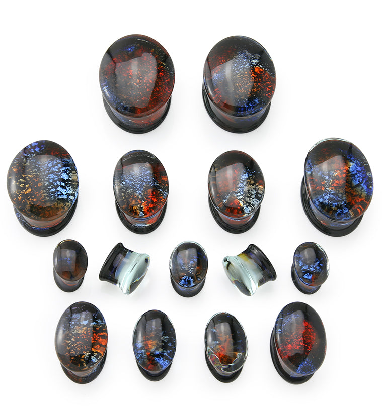Oval Campfire Dichroic Glass Double Flare Plugs