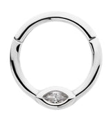 Oval Clear CZ Stainless Steel Hinged Segment Ring