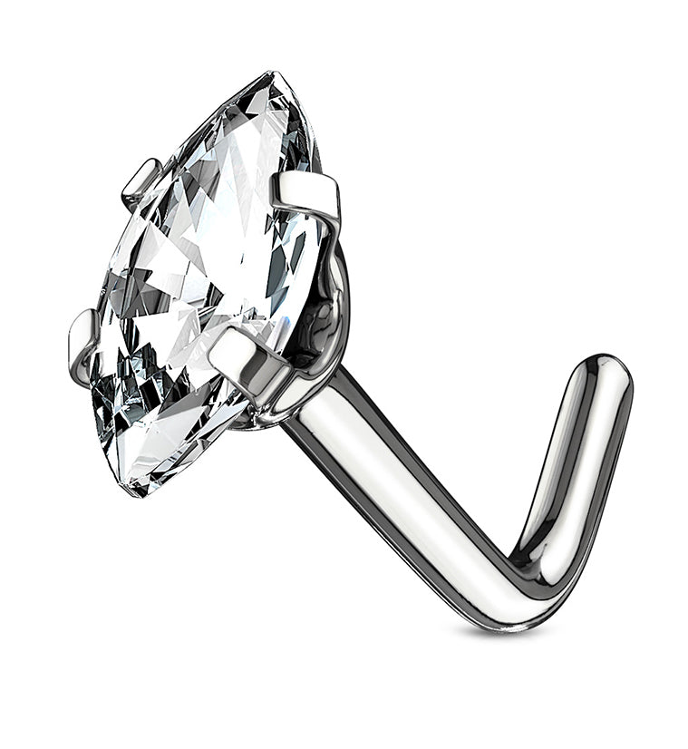 20G Oval CZ Stainless Steel L Shaped Nose Ring
