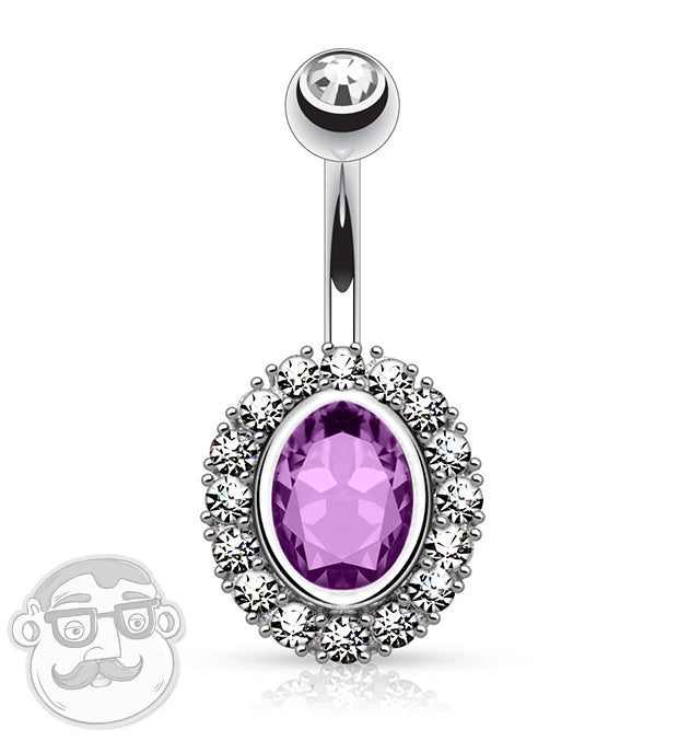 Purple Oval CZ Rim Single CZ Belly Button Ring
