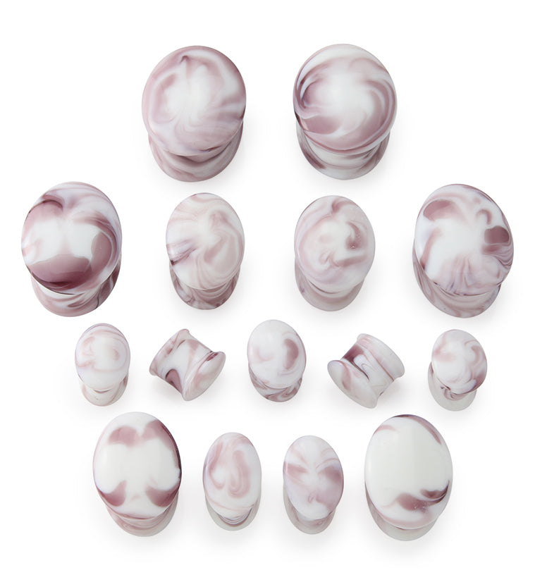Oval Hazy Purple White Glass Double Flare Plugs