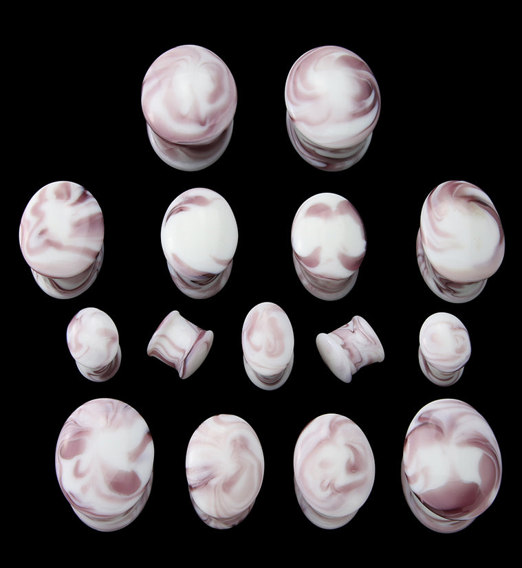 Oval Hazy Purple White Glass Double Flare Plugs