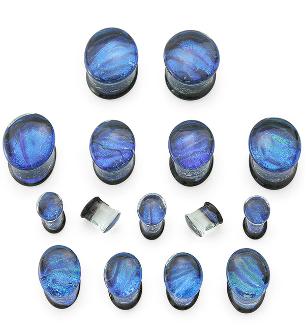 Oval Space Dust Dichroic Glass Double Flare Plugs