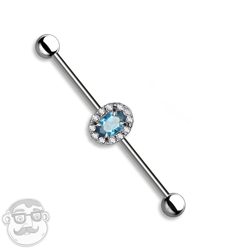 Oval Aqua CZ Industrial Barbell