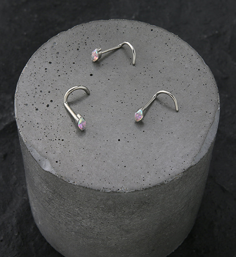 Ovate Rainbow Aurora CZ Titanium Nose Screw Ring
