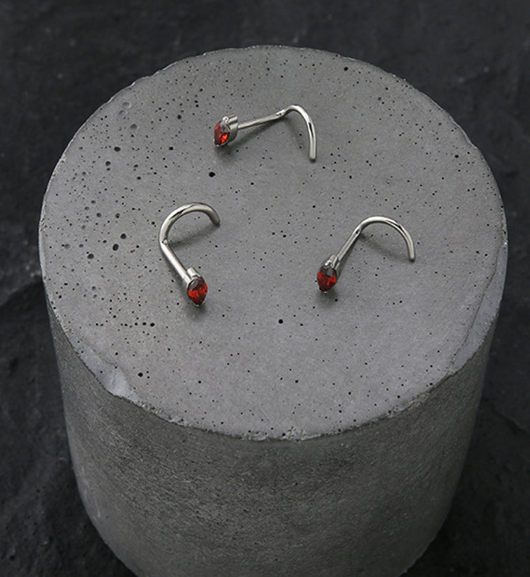 Ovate Red CZ Titanium Nose Screw Ring