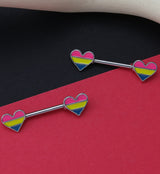 Pansexual Pride Front Facing Heart Nipple Rings