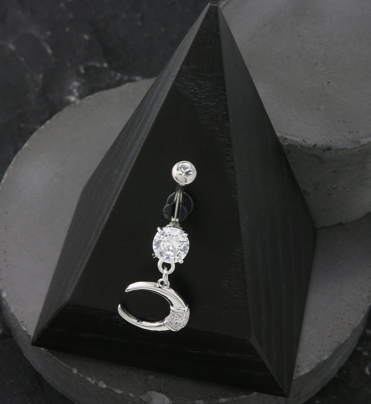 Pave CZ Crescent Moon Dangle Stainless Steel Belly Button Ring