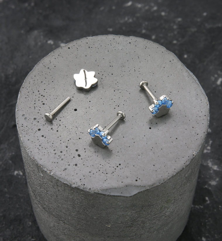 Paw Print Aqua CZ Titanium Threadless Labret
