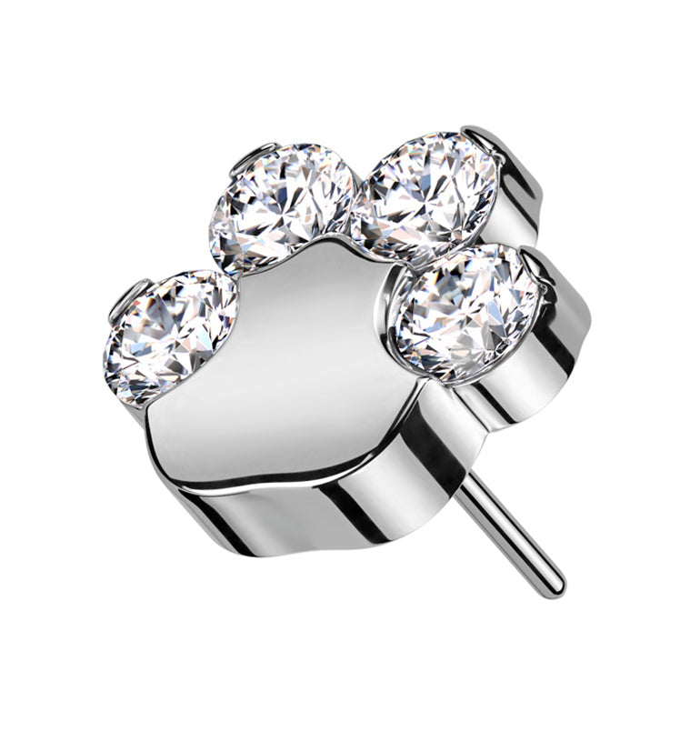 Paw Print Clear CZ Titanium Threadless Top