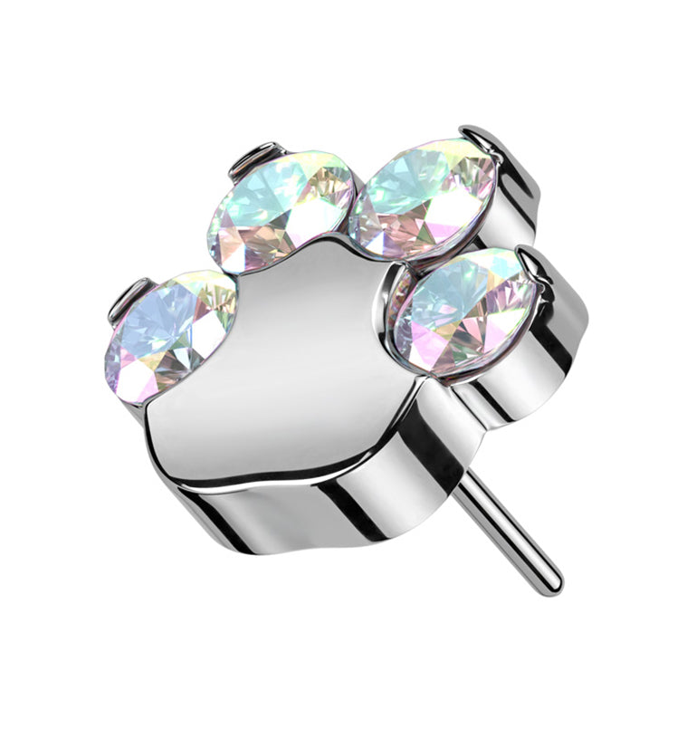 Paw Print Rainbow Aurora CZ Titanium Threadless Top
