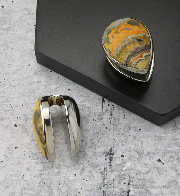 Peak Bumblebee Jasper Stone White Brass Ear Weights