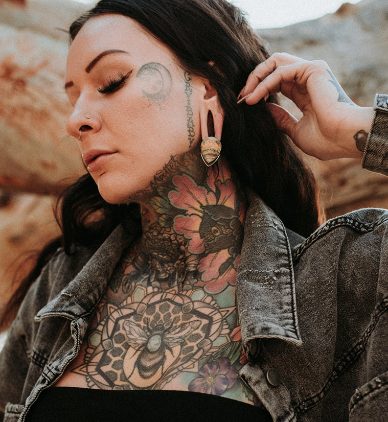 Peak Bumblebee Jasper Stone White Brass Ear Weights