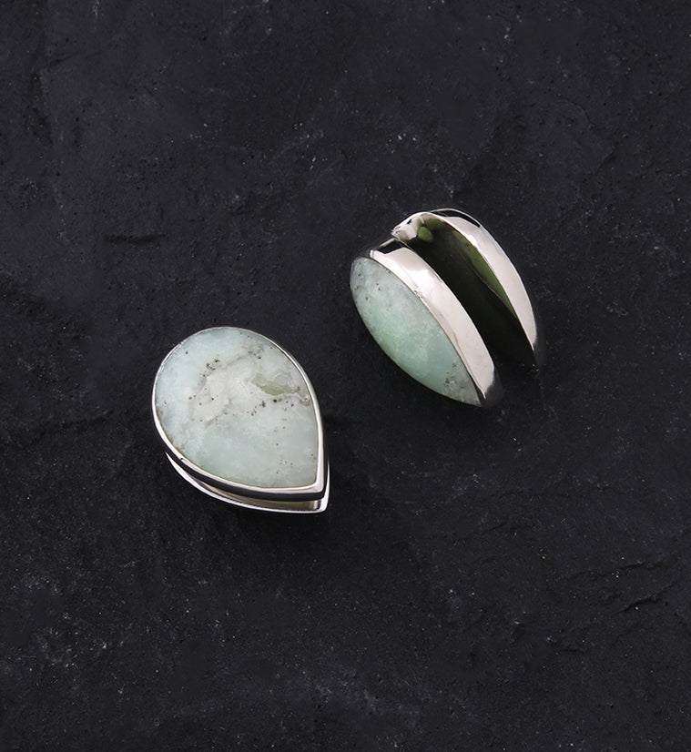 Peak Chrysoprase Stone White Brass Ear Weights