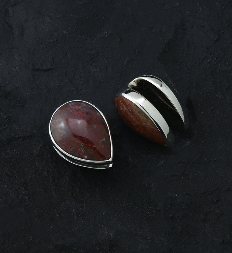 Peak Red Moss Agate Stone White Brass Ear Weights